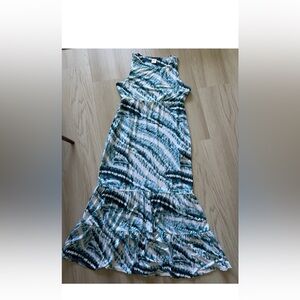 Soma Maxi Dress tiered tie dye sleeveless large L blue white